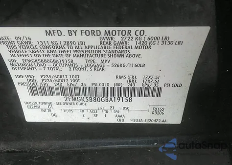 2016 Ford Flex Se из США, поврежденный, VIN 2FMGK5B80GBA19158